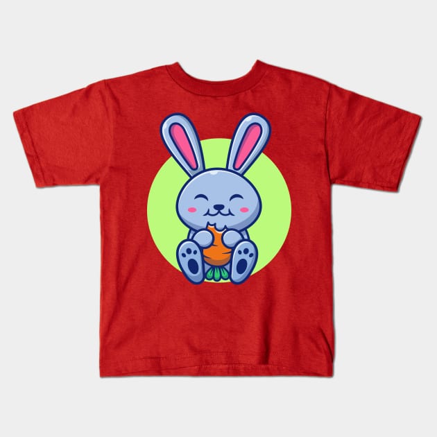 Cute Rabbit Eating Carrot Cartoon (2) Kids T-Shirt by Catalyst Labs